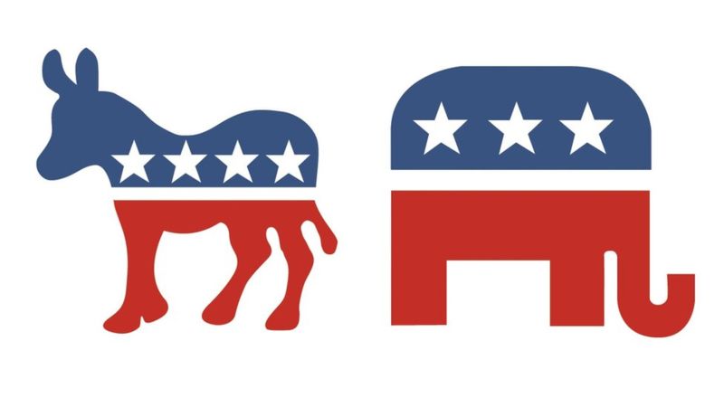 major American political party symbols--the donkey and the elephant
